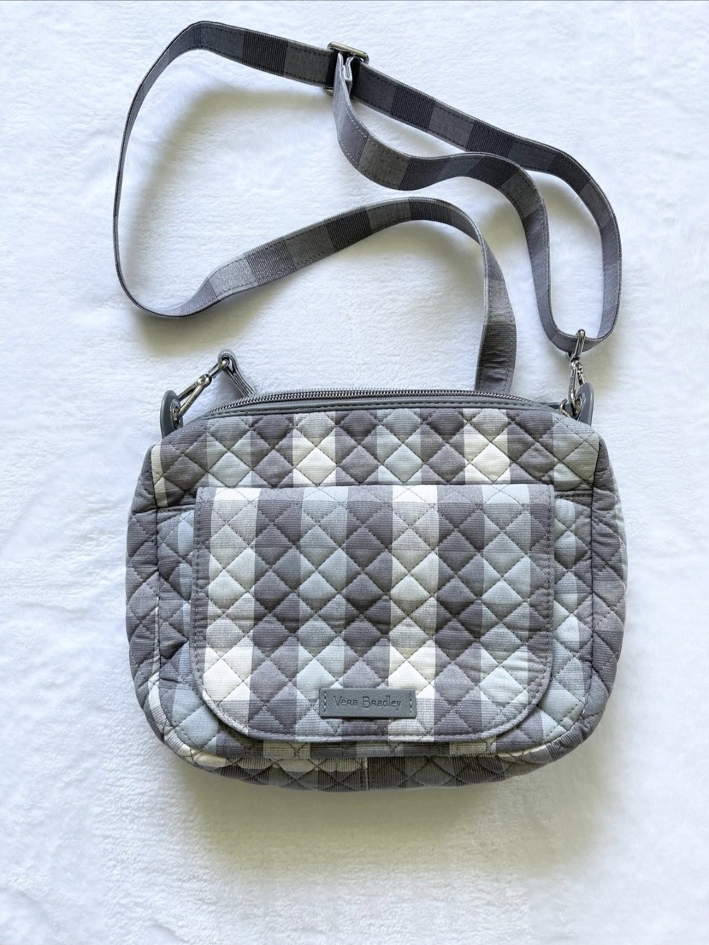 Vera Bradley Quilted Gray Plaid Crossbody Bag